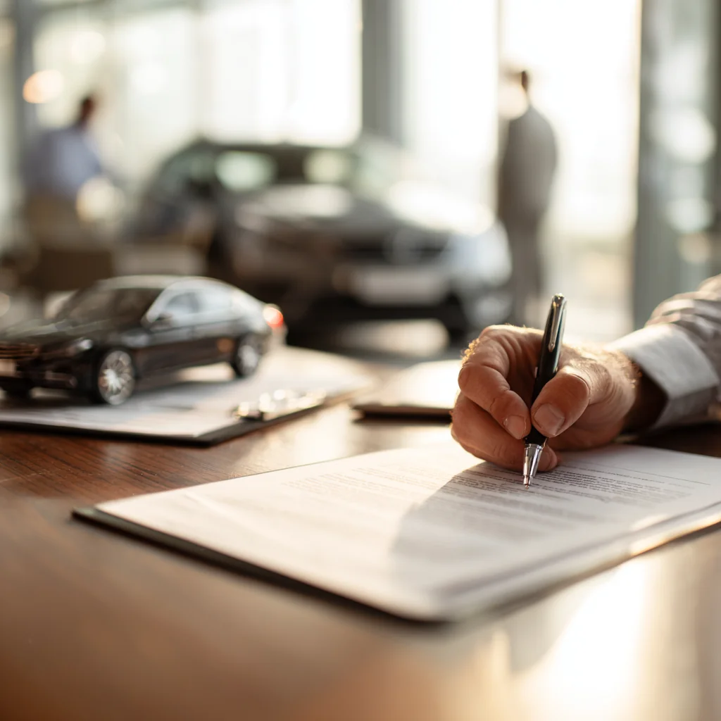 Семья иммигрантов рядом с автомобилем в США после оформления страховки